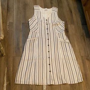 Loft Outlet Linen Navy Striped Dress